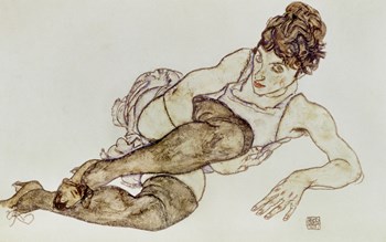 Reclining Woman With Black Stockings, 1917 by Egon Schiele art print