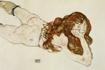 Female Nude On Her Stomach, 1917 by Egon Schiele art print