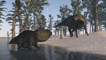 Udanoceratops and Shuangmiaosaurus by Kostyantyn Ivanyshen/Stocktrek Images art print
