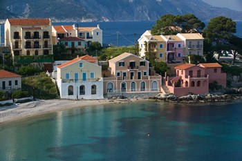 Waterfront Resort Houses, Assos, Kefalonia, Ionian Islands, Greece by Walter Bibikow / Danita Delimont art print