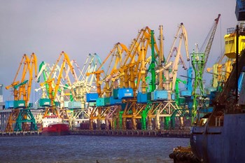 Industry cranes in harbor, Klaipeda, Lithuania by Keren Su / Danita Delimont art print