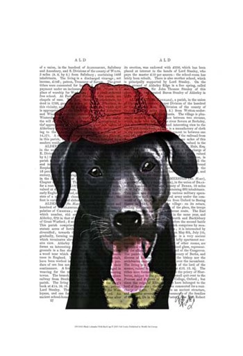Black Labrador With Red Cap by Fab Funky art print
