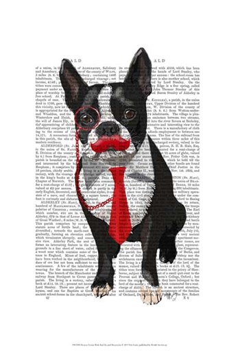 Boston Terrier With Red Tie and Moustache by Fab Funky art print