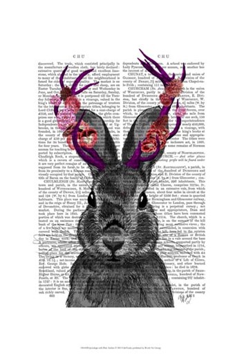 Jackalope with Pink Antlers by Fab Funky art print