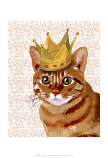 Ginger Cat with Crown Portrait by Fab Funky art print