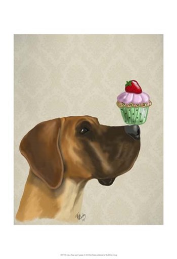 Great Dane and Cupcake by Fab Funky art print