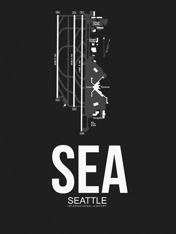 SEA Seattle Airport Black by Naxart art print