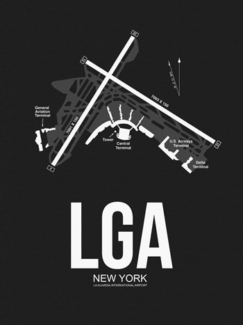 LGA New York Airport Black by Naxart art print