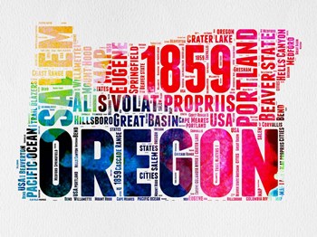 Oregon Watercolor Word Cloud by Naxart art print