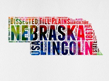 Nebraska Watercolor Word Cloud by Naxart art print