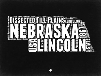 Nebraska Black and White Map by Naxart art print