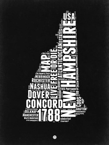 New Hampshire Black and White Map by Naxart art print