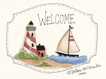 Lighthouse And Sailboat by Debbie McMaster art print