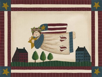 Patriotic Angel With Flag Border by Debbie McMaster art print