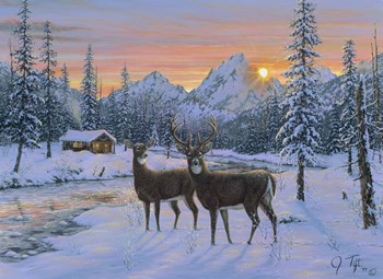 Whitetail &amp; Cabin by Jeff Tift art print