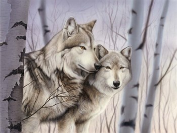 Two Wolves In The Birches by Rusty Frentner art print
