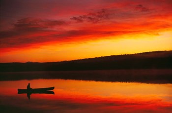 Silhouetted Canoe On Lake by Panoramic Images art print