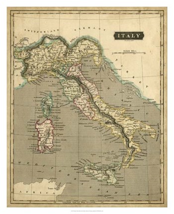 Thomson&#39;s Map of Italy by John Thomson art print