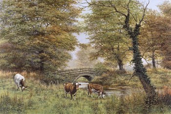 Cows By Bridge by Bill Makinson art print