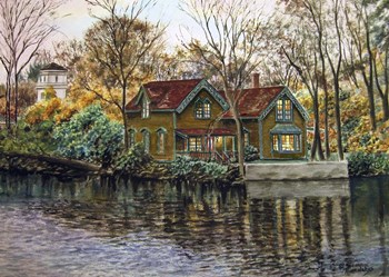 Northville Victorian By Lake by Stanton Manolakas art print