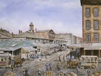 Fulton Market,  NYC.1876 by Stanton Manolakas art print