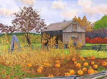 Pumpkins And Cornstalks by Thelma Winter art print