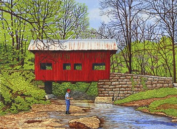 Fishing At Devil&#39;s Den Bridge by Thelma Winter art print