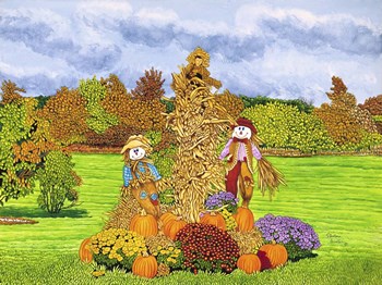 Pumpkins And Scarecrows, Eden Ny by Thelma Winter art print