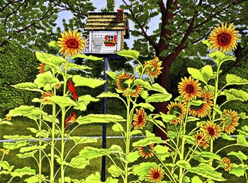 Sunflowers And Birdhouse by Thelma Winter art print