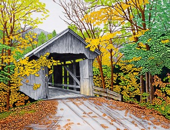 Vermont Bridge In Fall by Thelma Winter art print