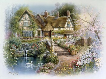 Cottage Scene With Swan by Andres Orpinas art print