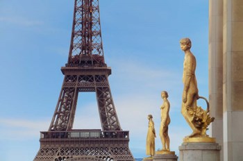Eiffel Tower and Les Oiseaux Statues by Cora Niele art print