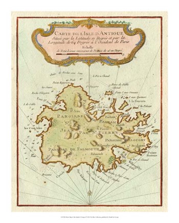 Petite Map of Island of Antigua art print