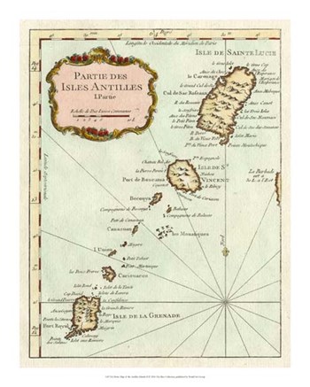 Petite Map of the Antilles Islands II art print