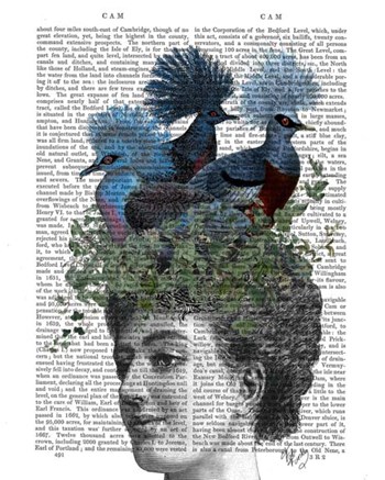 Woman with Blue Birds On Head by Fab Funky art print