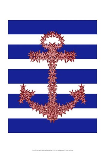 Red Starfish Anchor on Blue and White by Fab Funky art print