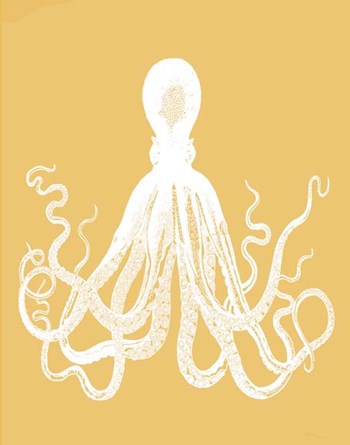 Octopus 1 White On Mustard by Fab Funky art print