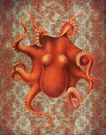 Octopus 4 Red Damask by Fab Funky art print