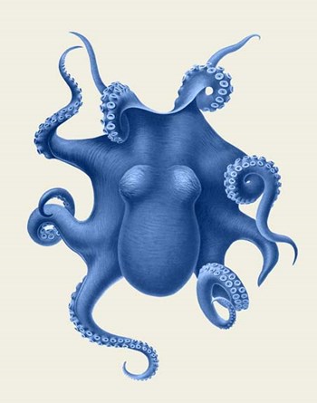 Blue Octopus on Cream d by Fab Funky art print