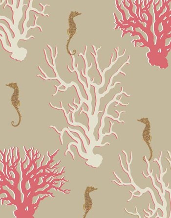 Coral and Seahorse in Beige by Fab Funky art print