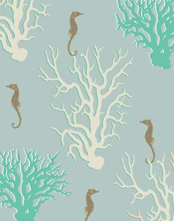 Coral and Seahorse in Seafoam by Fab Funky art print