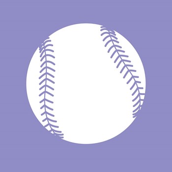 White Softball on Purple by Sports Mania art print