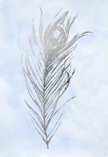 Silver Foil Feather I on Blue - Metallic Foil by Vision Studio art print