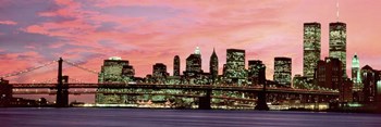 Manhattan at Night - Pink Sky by Richard Berenholtz art print