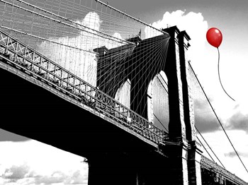 Balloon over Brooklyn Bridge by Masterfunk Collective art print