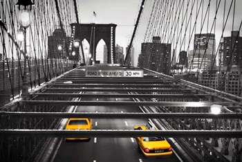 Taxi on Brooklyn Bridge, NYC art print