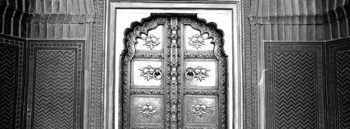 Close-up of a closed door of a palace, Jaipur City Palace, Jaipur, Rajasthan, India BW by Panoramic Images art print