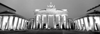 Low angle view of a gate lit up at dusk, Brandenburg Gate, Berlin, Germany BW by Panoramic Images art print