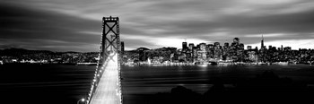Bridge lit up at dusk, Bay Bridge, San Francisco, California by Panoramic Images art print