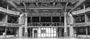Interiors of a stage theater, Globe Theatre, London, England BW by Panoramic Images art print